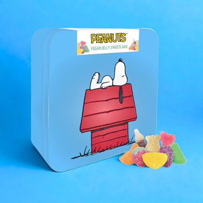 Snoopy Vegan Jelly Sweets In A Collectable Blue Metal Keepsake Tin