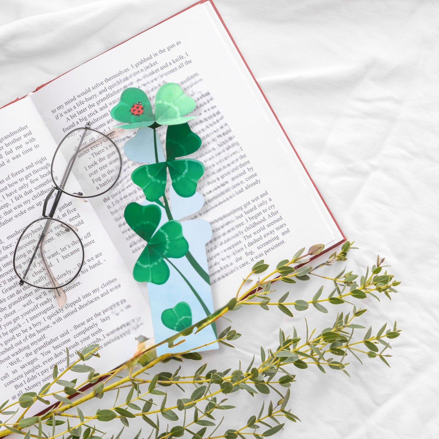 Origamo Fold Out Bookmark Good Luck Clover Handmade Reading Book Lover Gift