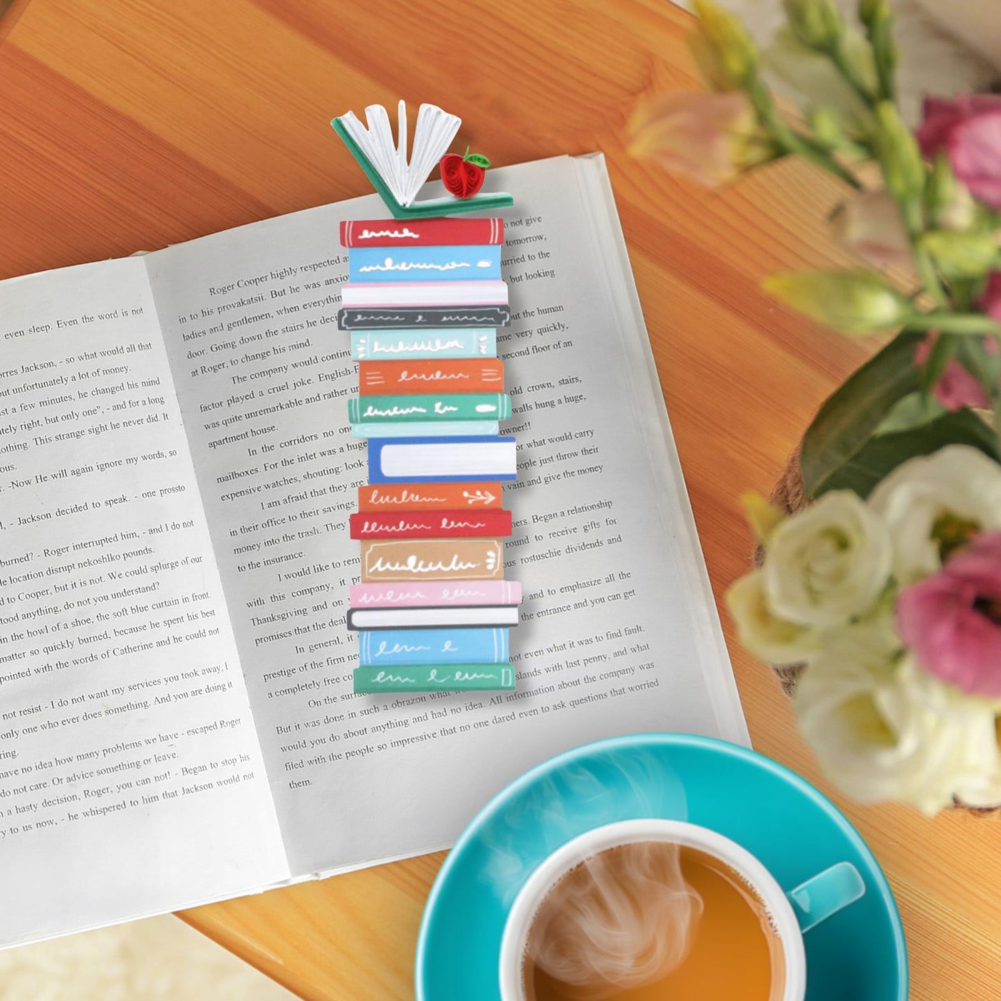 Origamo Quilled Bookmark Books & Apple Handmade Reading Book Lover Student Gift