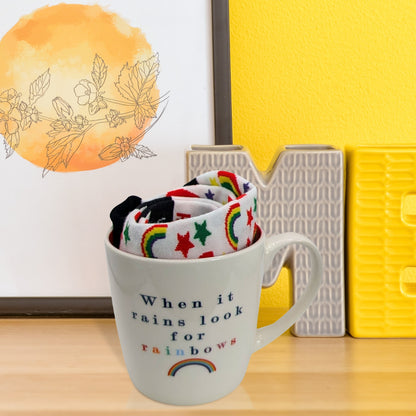 When It Rains Look For Rainbows Mug & Socks Set For Her Gift Set