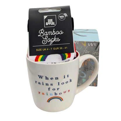 When It Rains Look For Rainbows Mug & Socks Set For Her Gift Set
