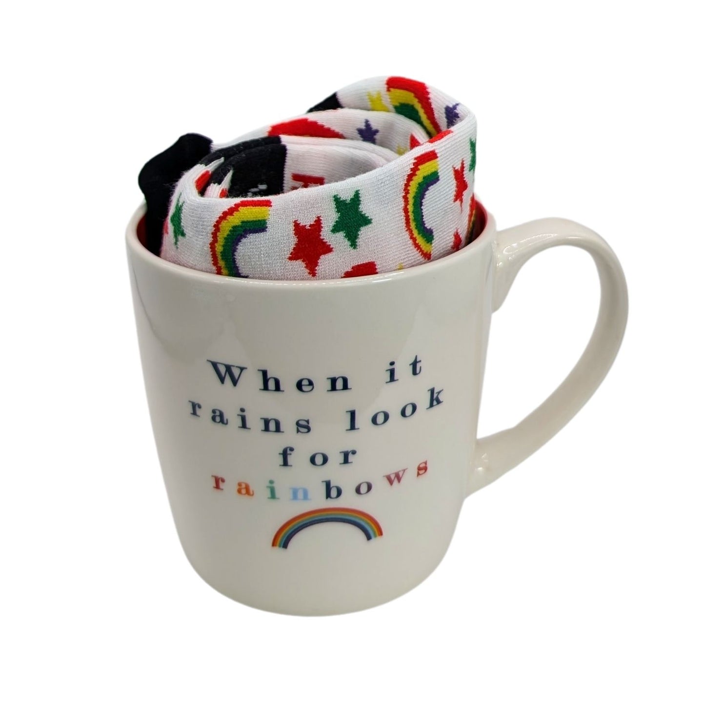 When It Rains Look For Rainbows Mug & Socks Set For Her Gift Set