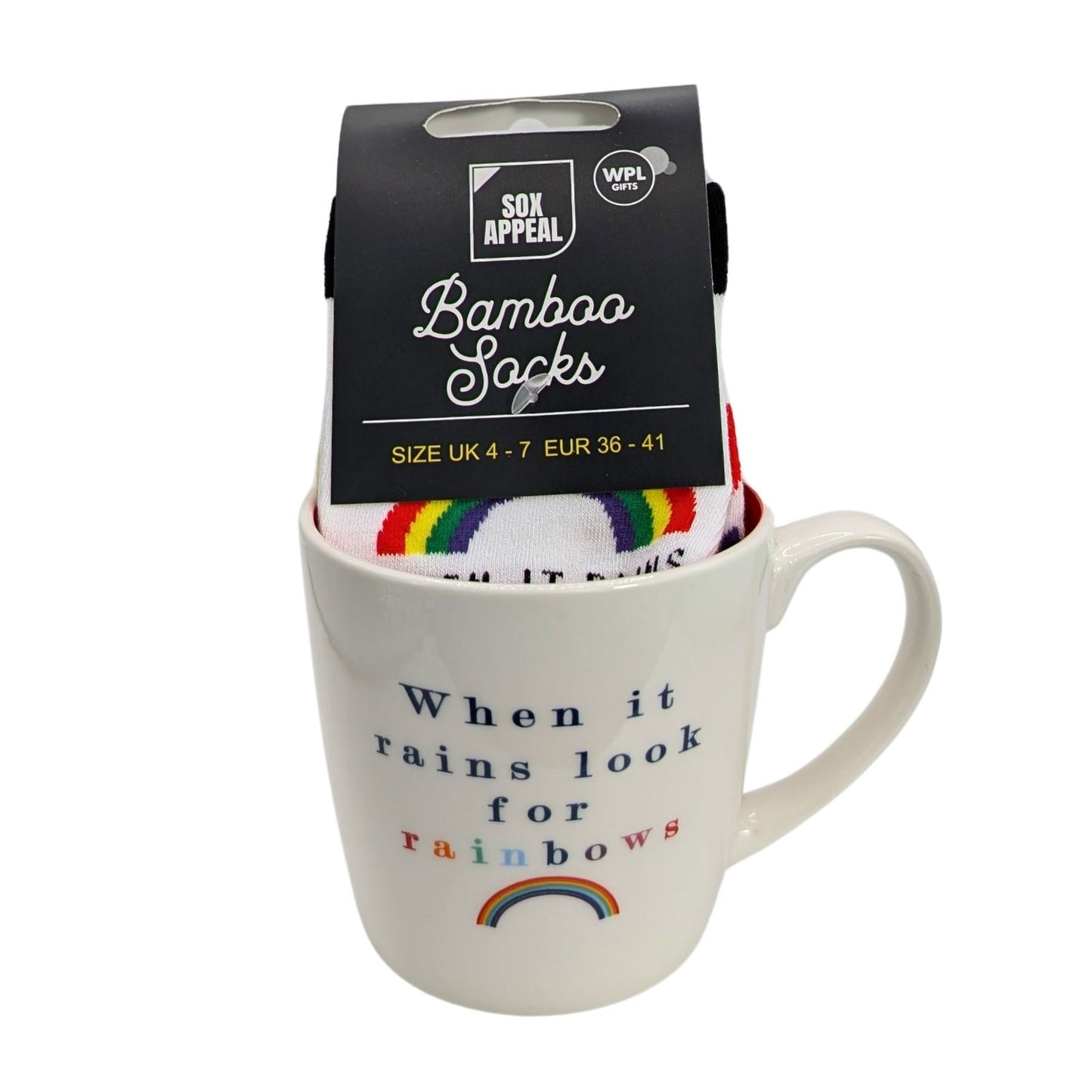 When It Rains Look For Rainbows Mug & Socks Set For Her Gift Set