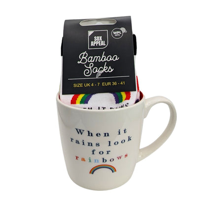 When It Rains Look For Rainbows Mug & Socks Set For Her Gift Set