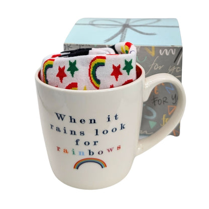 When It Rains Look For Rainbows Mug & Socks Set For Her Gift Set