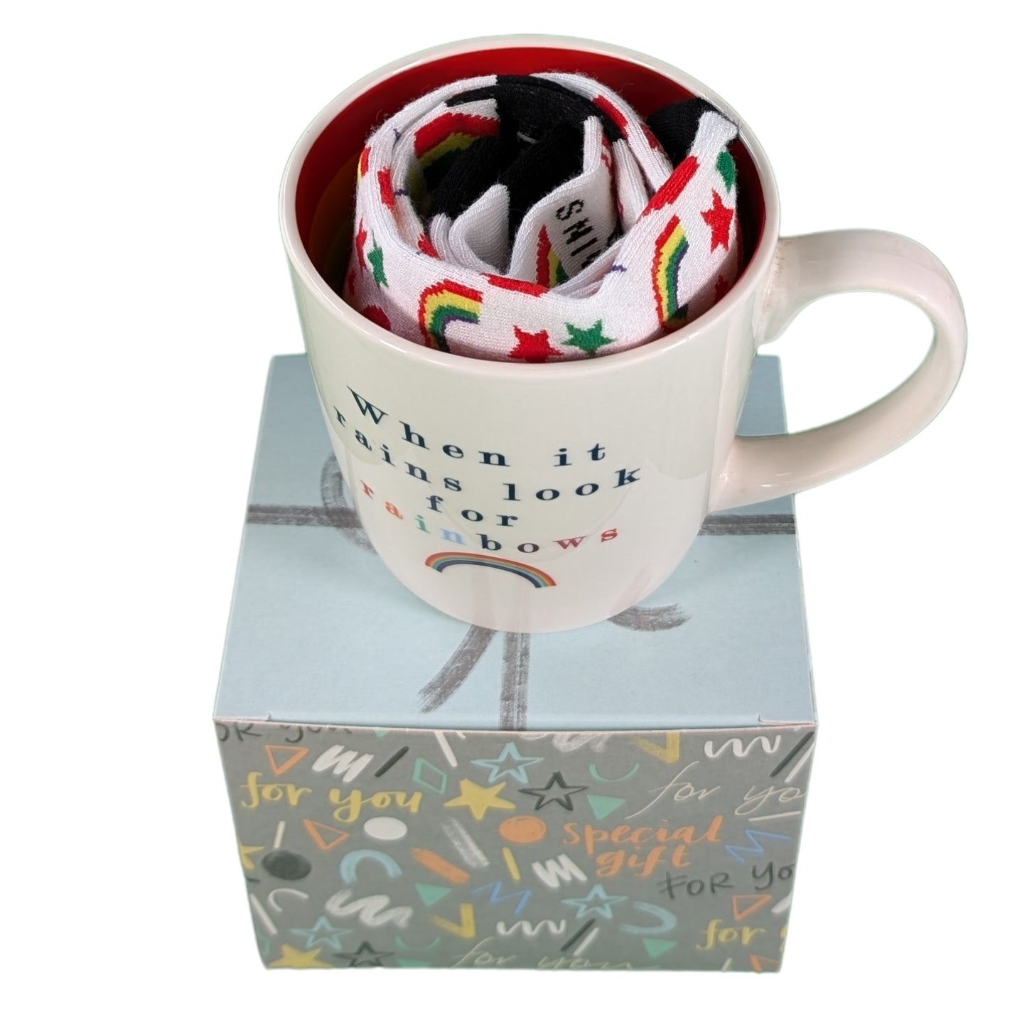When It Rains Look For Rainbows Mug & Socks Set For Her Gift Set