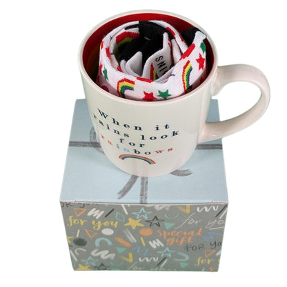 When It Rains Look For Rainbows Mug & Socks Set For Her Gift Set