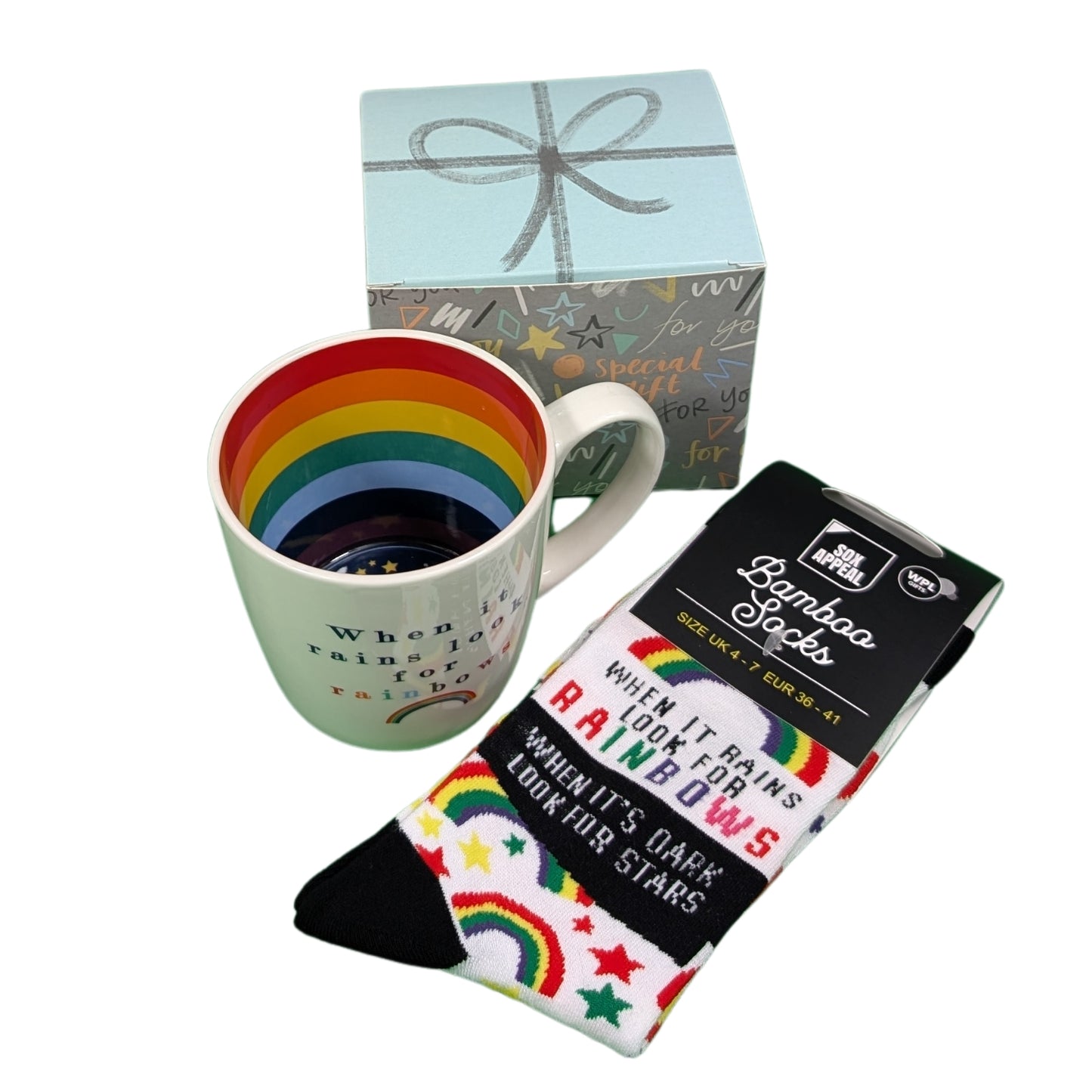 When It Rains Look For Rainbows Mug & Socks Set For Her Gift Set