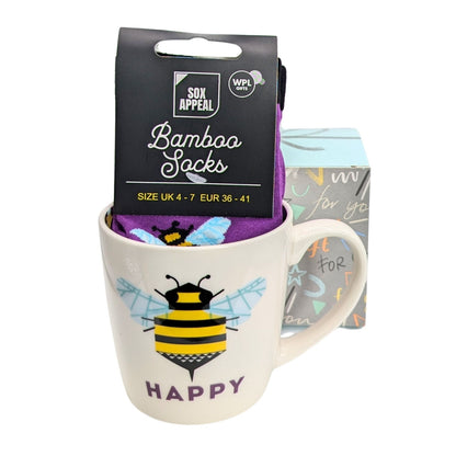 Bee Happy Mug & Socks Set For Her Bee Friendly Gift Set