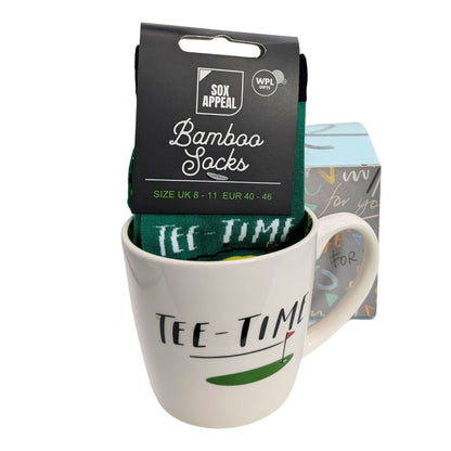 Tee-Time Golfing Mug & Socks Set For Him Golf-Tastic Fun Gift Set