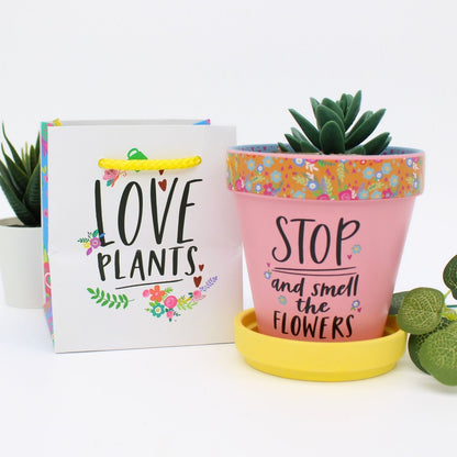Love Plants Stop & Smell The Flowers Painted Terracotta Plant Pot Gift Idea