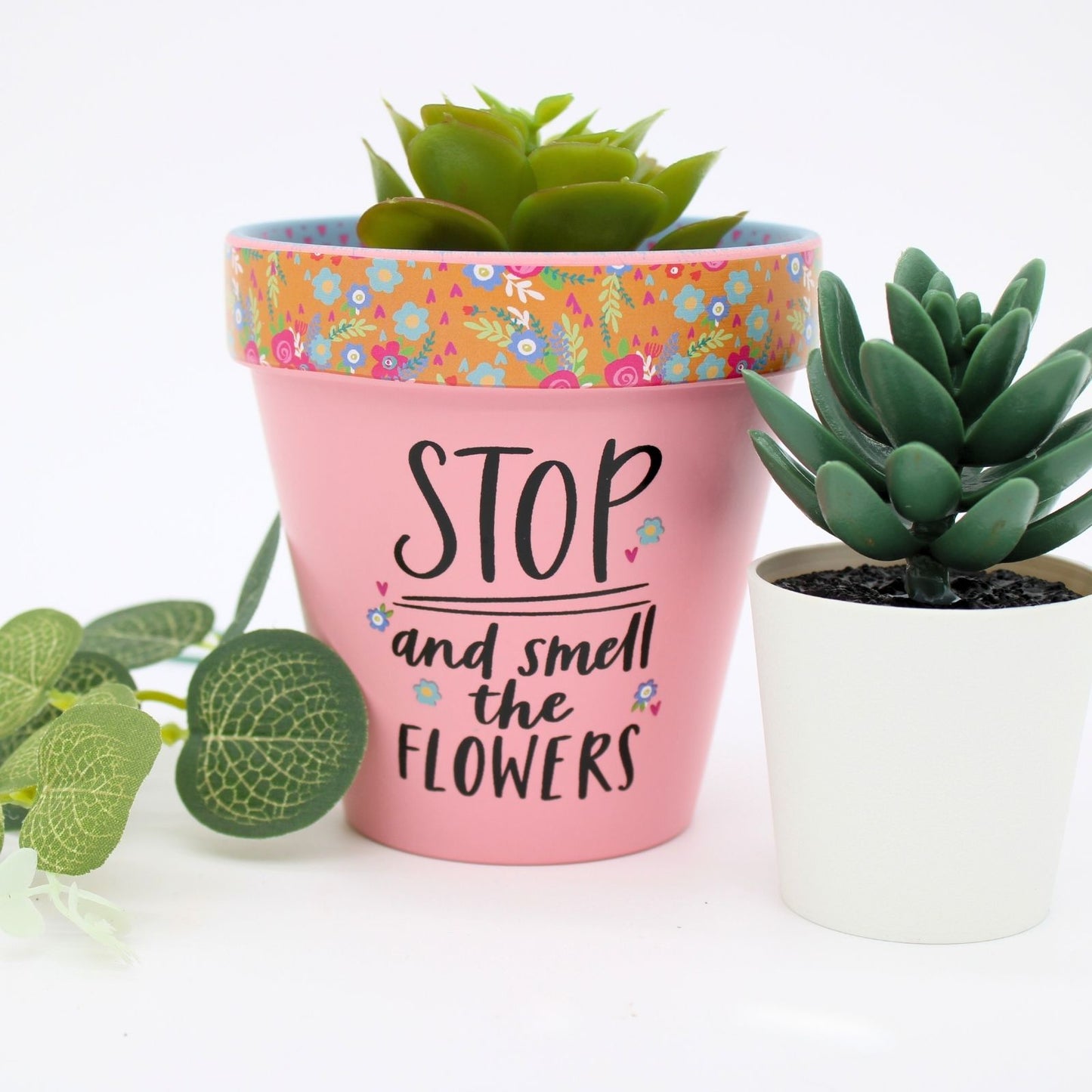 Love Plants Stop & Smell The Flowers Painted Terracotta Plant Pot Gift Idea
