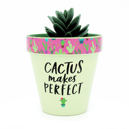 Love Plants Cactus Makes Perfect Green Painted Terracotta Plant Pot Gift Idea