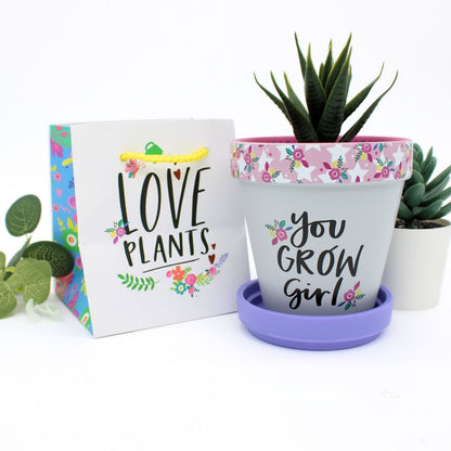 Love Plants You Grow Girl Painted Terracotta Plant Pot Gift Idea