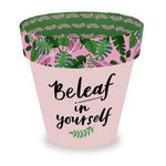 Love Plants Beleaf In Yourself Pink Painted Terracotta Plant Pot Gift Idea