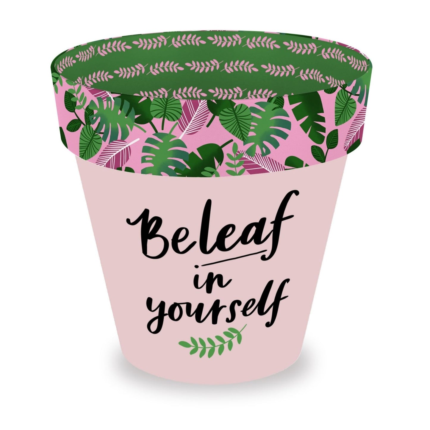 Love Plants Beleaf In Yourself Pink Painted Terracotta Plant Pot Gift Idea