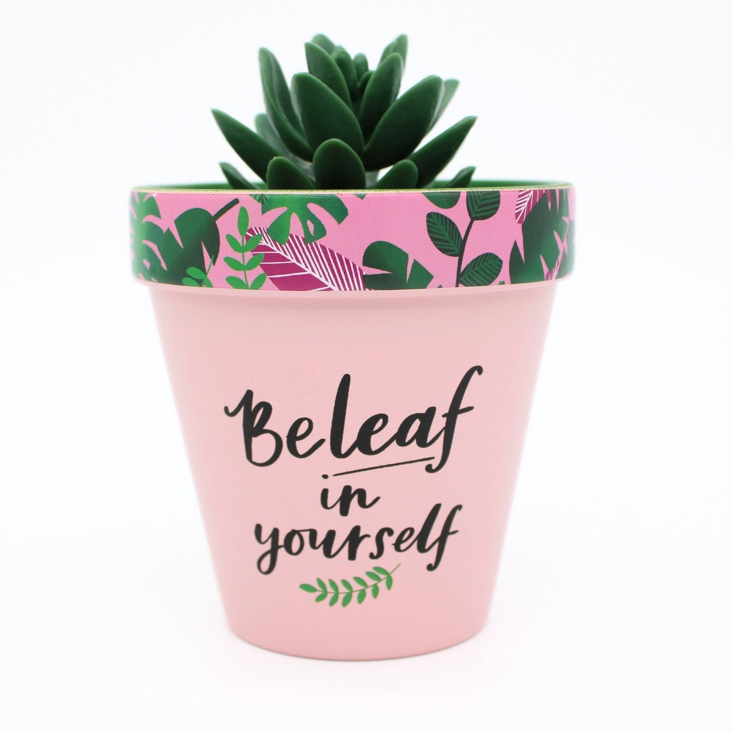 Love Plants Beleaf In Yourself Pink Painted Terracotta Plant Pot Gift Idea