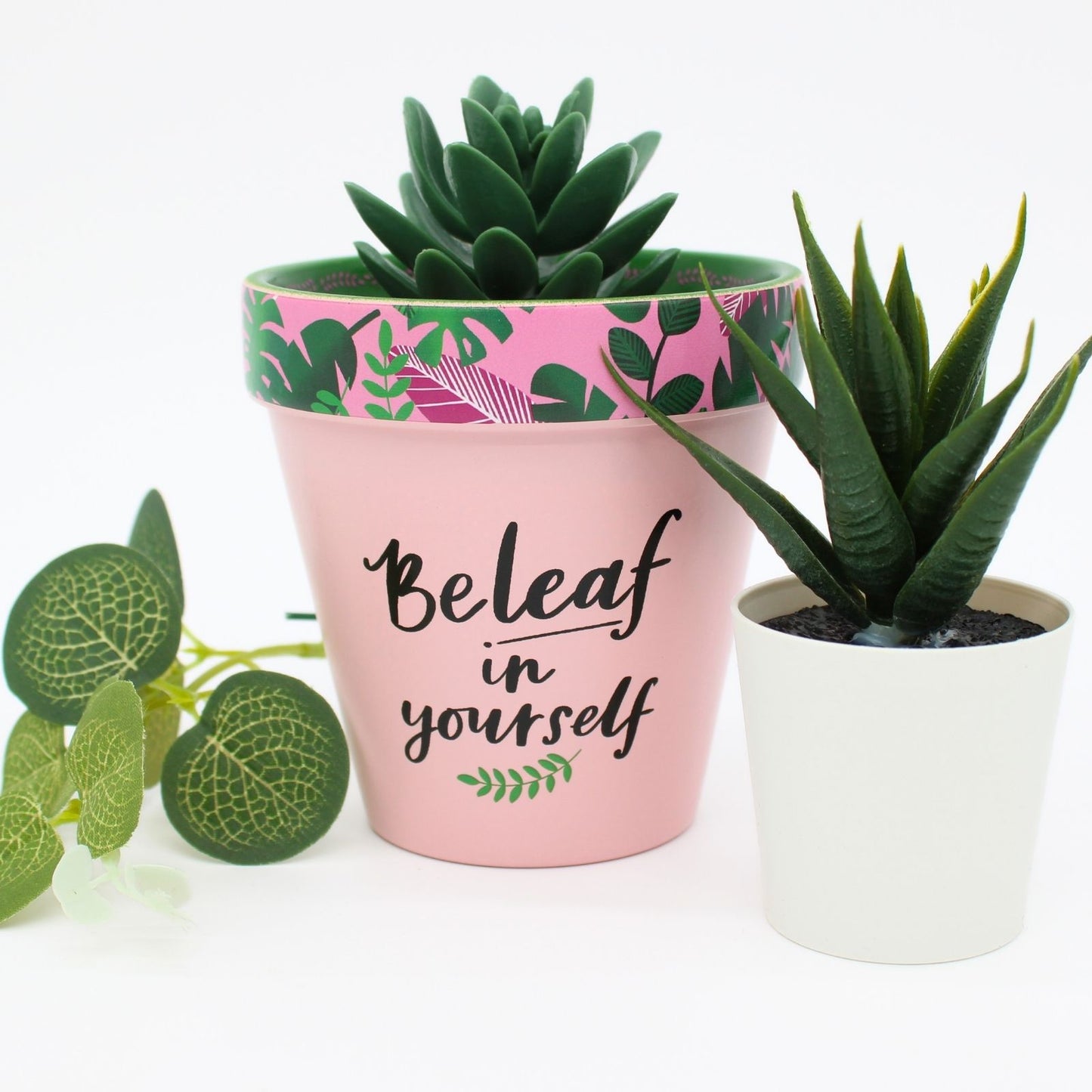 Love Plants Beleaf In Yourself Pink Painted Terracotta Plant Pot Gift Idea