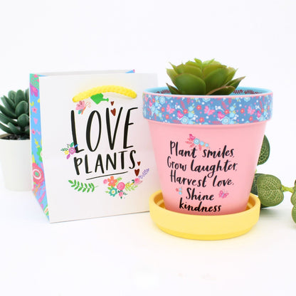 Love Plants Plant, Grow, Harvest, Shine Pink Painted Terracotta Plant Pot Gift