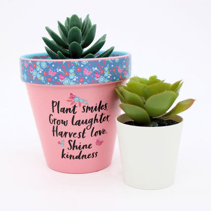Love Plants Plant, Grow, Harvest, Shine Pink Painted Terracotta Plant Pot Gift