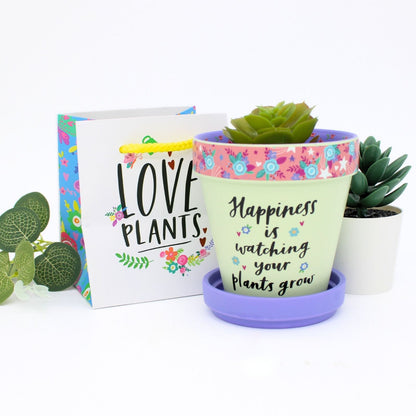 Love Plants Happiness Is Watching Your Plants Grow Painted Terracotta Plant Pot