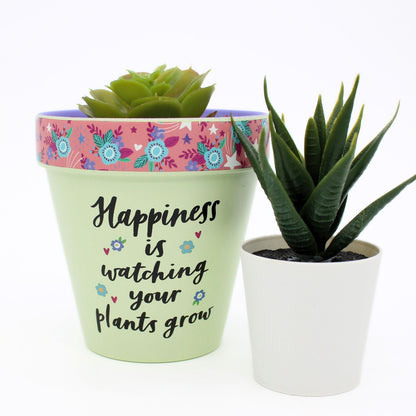 Love Plants Happiness Is Watching Your Plants Grow Painted Terracotta Plant Pot