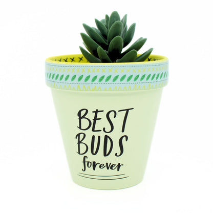 Love Plants Best Buds Forever Green Painted Terracotta Plant Pot Gift Idea