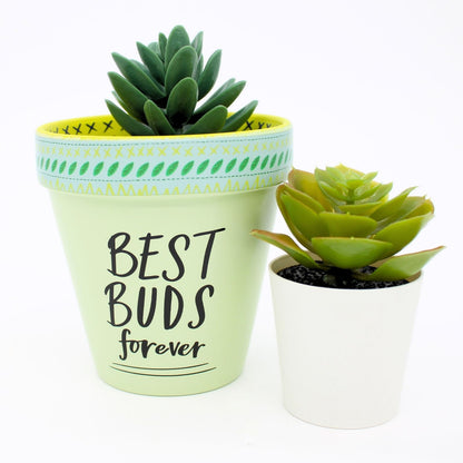 Love Plants Best Buds Forever Green Painted Terracotta Plant Pot Gift Idea