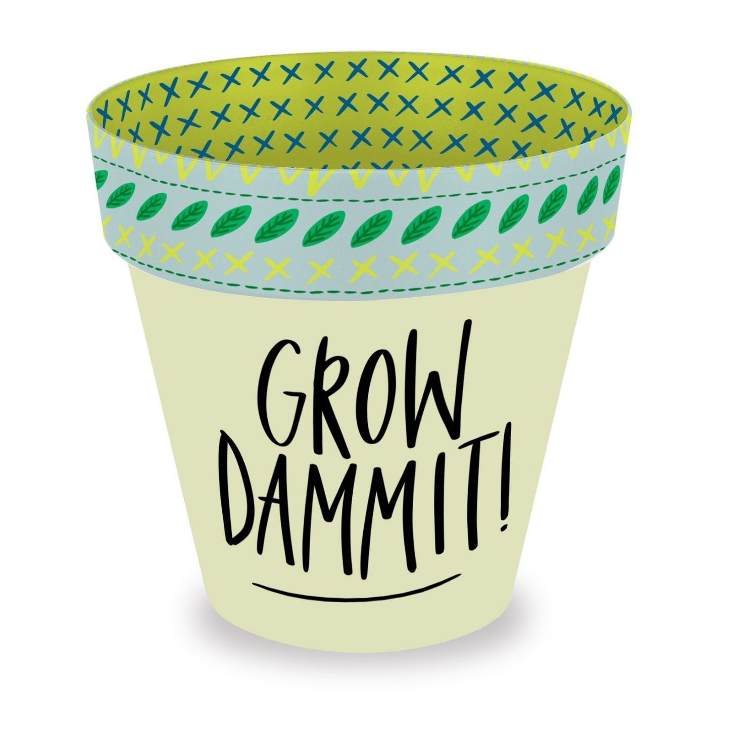 Love Plants Grow Dammit! Green Painted Terracotta Plant Pot Gift Idea