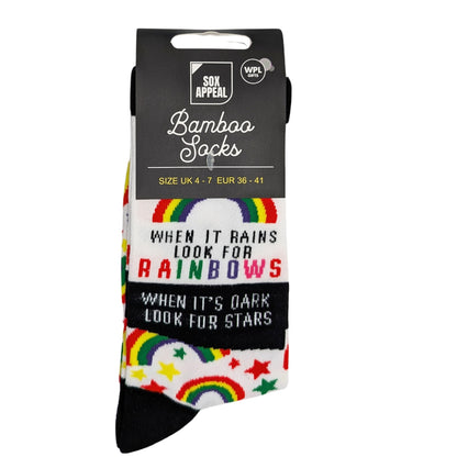 When It Rains Look For Rainbows Socks For Her UK 4-7 Bamboo Socks Gift Idea