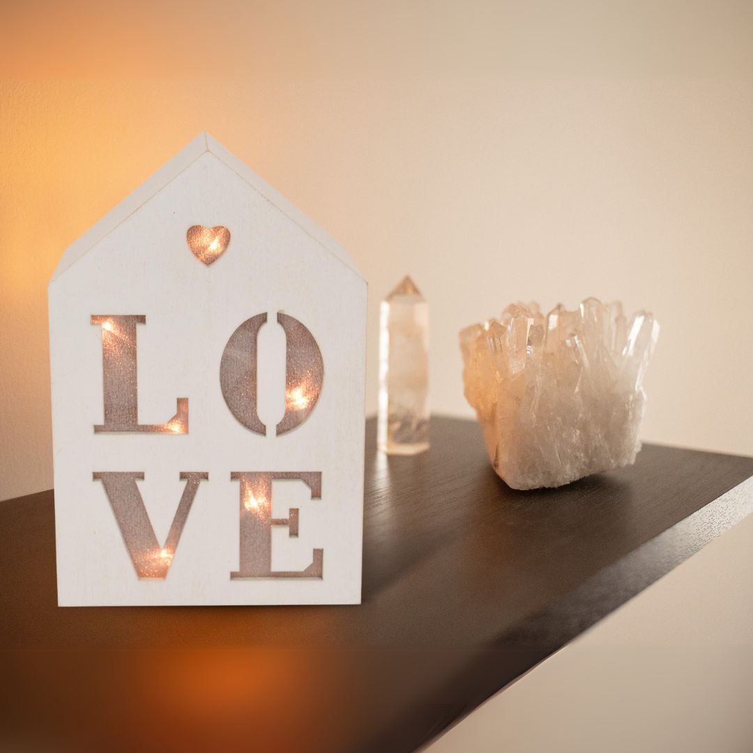 Love Light Up House Shaped White Wooden Block