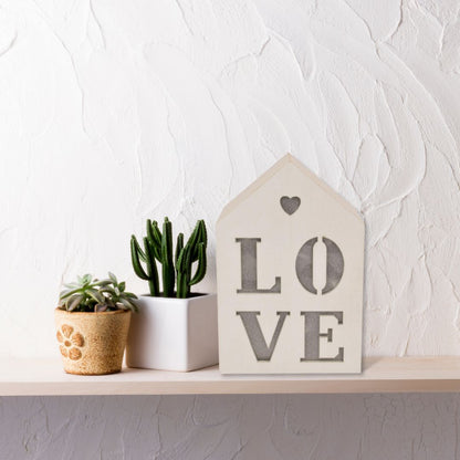 Love Light Up House Shaped White Wooden Block