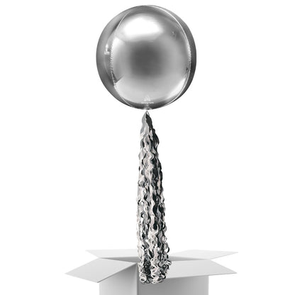 Floating Shimmering Silver Balloon In A Box With Tail Surprise Gift - Personalise It!
