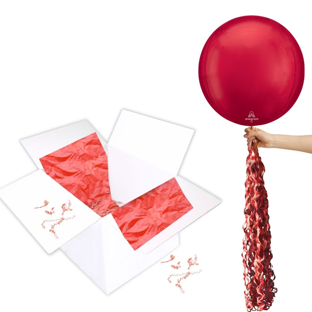 Floating Classic Red Balloon In A Box With Tail Surprise Gift - Personalise It!