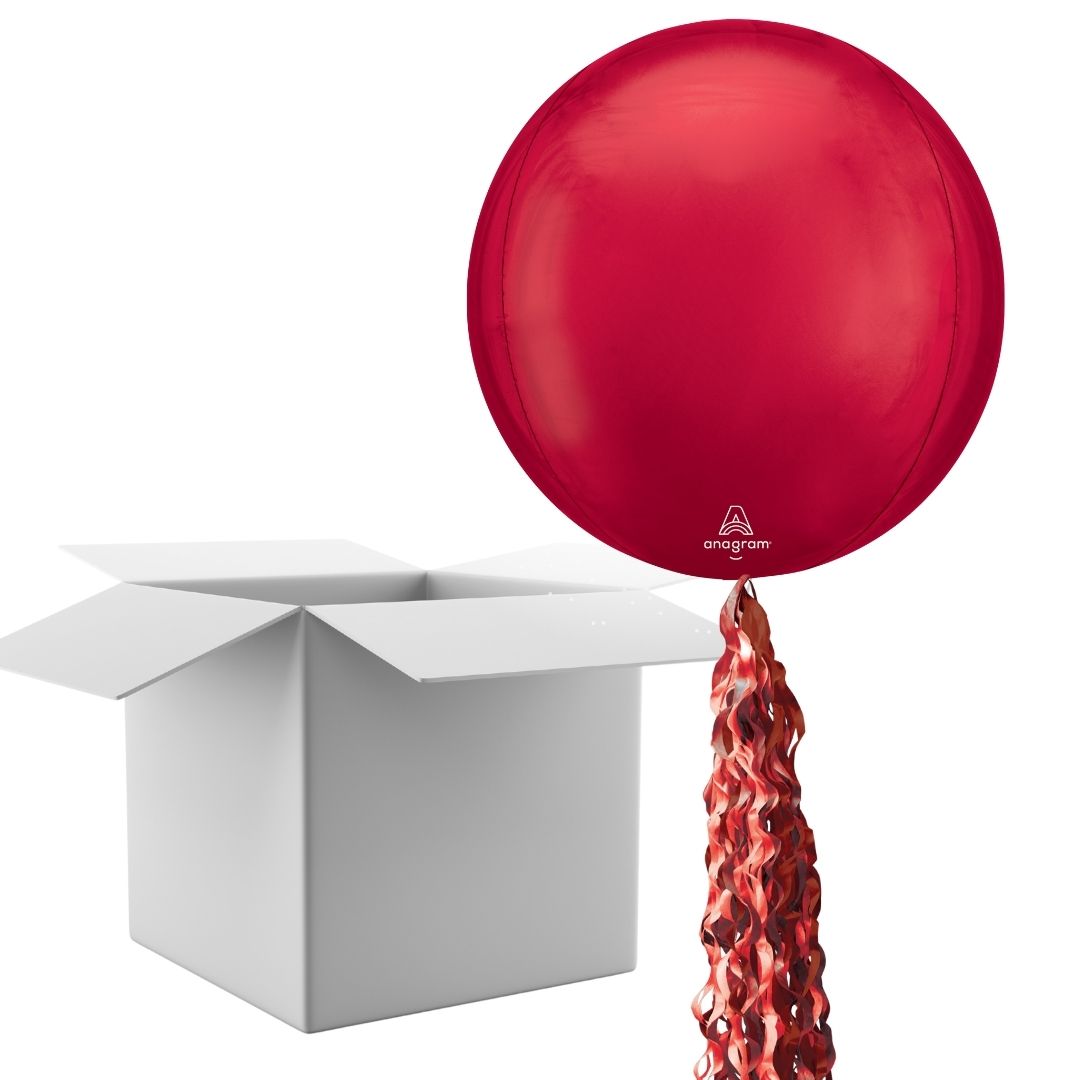 Floating Classic Red Balloon In A Box With Tail Surprise Gift - Personalise It!