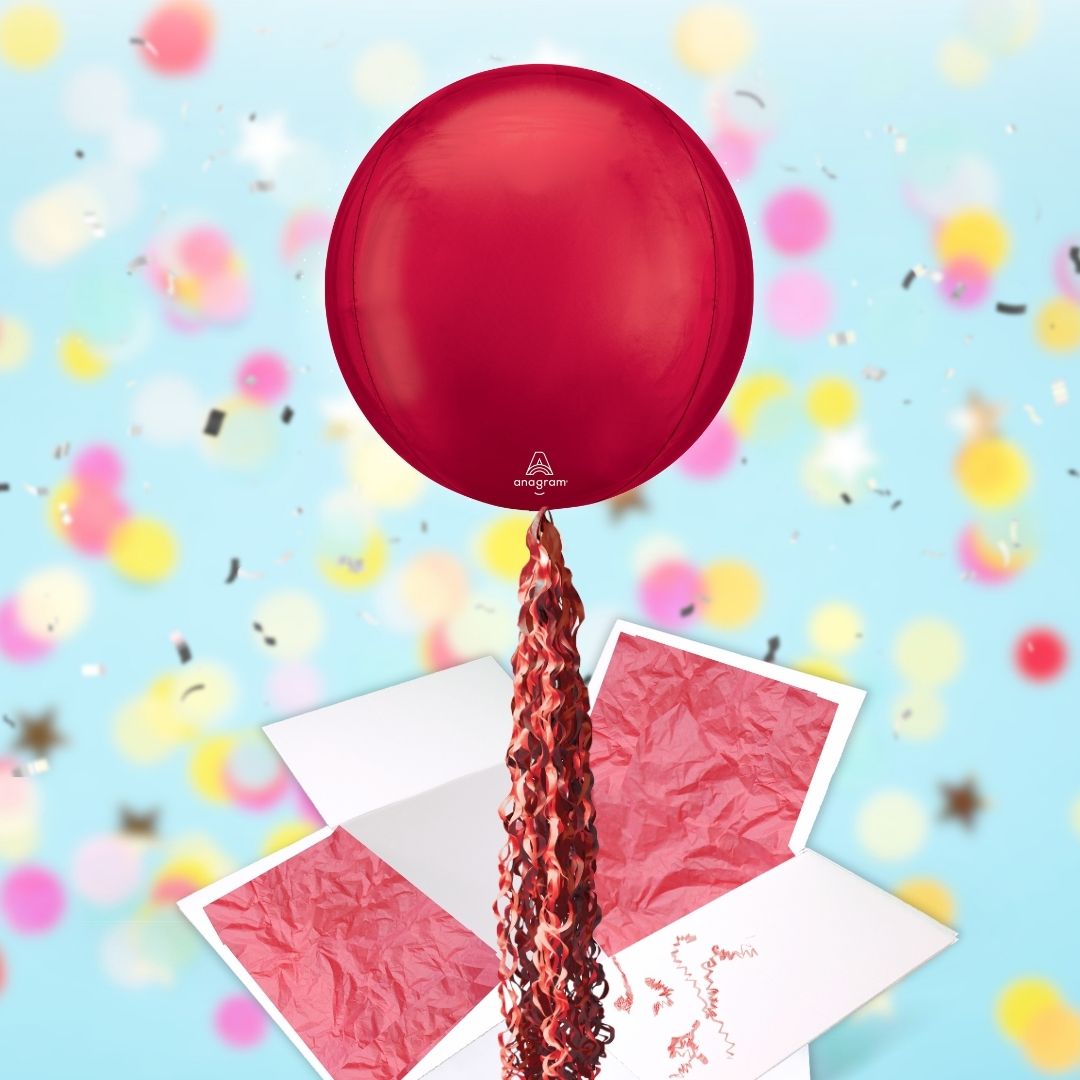 Floating Classic Red Balloon In A Box With Tail Surprise Gift - Personalise It!