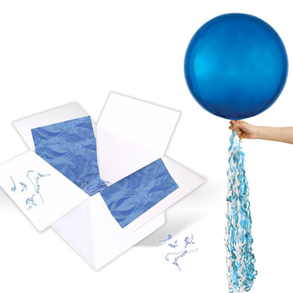 Floating Bold Blue Balloon In A Box With Tail Surprise Gift - Personalise It!