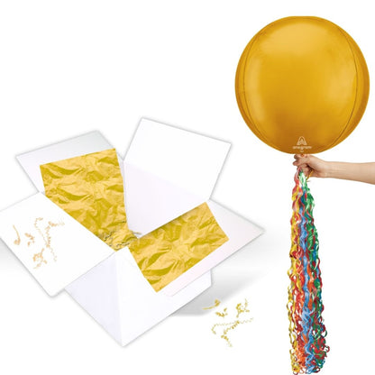Floating Gleaming Gold Balloon In A Box With Tail Surprise Gift - Personalise It!