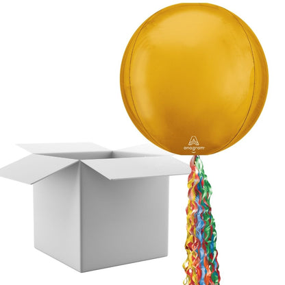 Floating Gleaming Gold Balloon In A Box With Tail Surprise Gift - Personalise It!