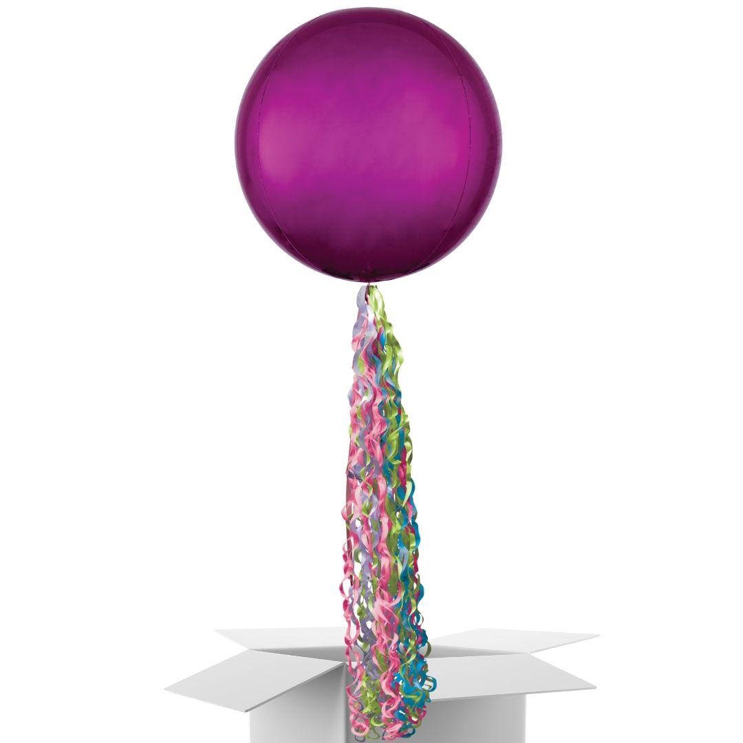 Floating Plum Pink Balloon In A Box With Tail Surprise Gift - Personalise It!