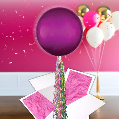 Floating Plum Pink Balloon In A Box With Tail Surprise Gift - Personalise It!