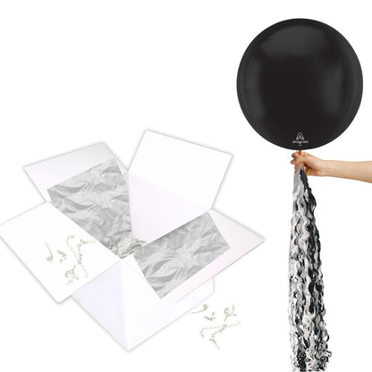 Floating Sleek Black Balloon In A Box With Tail Surprise Gift - Personalise It!