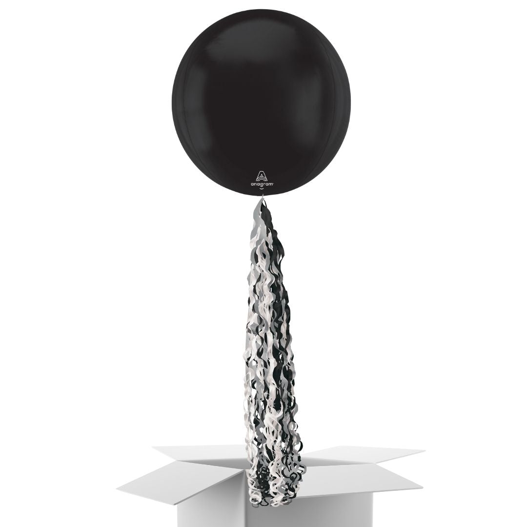 Floating Sleek Black Balloon In A Box With Tail Surprise Gift - Personalise It!