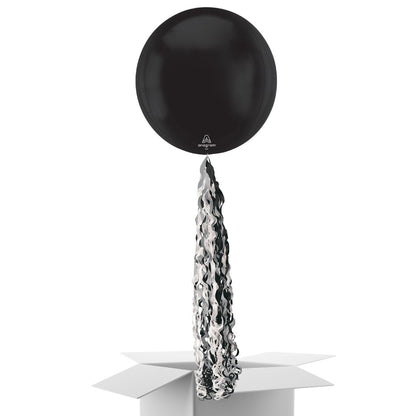 Floating Sleek Black Balloon In A Box With Tail Surprise Gift - Personalise It!