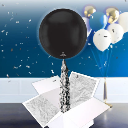 Floating Sleek Black Balloon In A Box With Tail Surprise Gift - Personalise It!