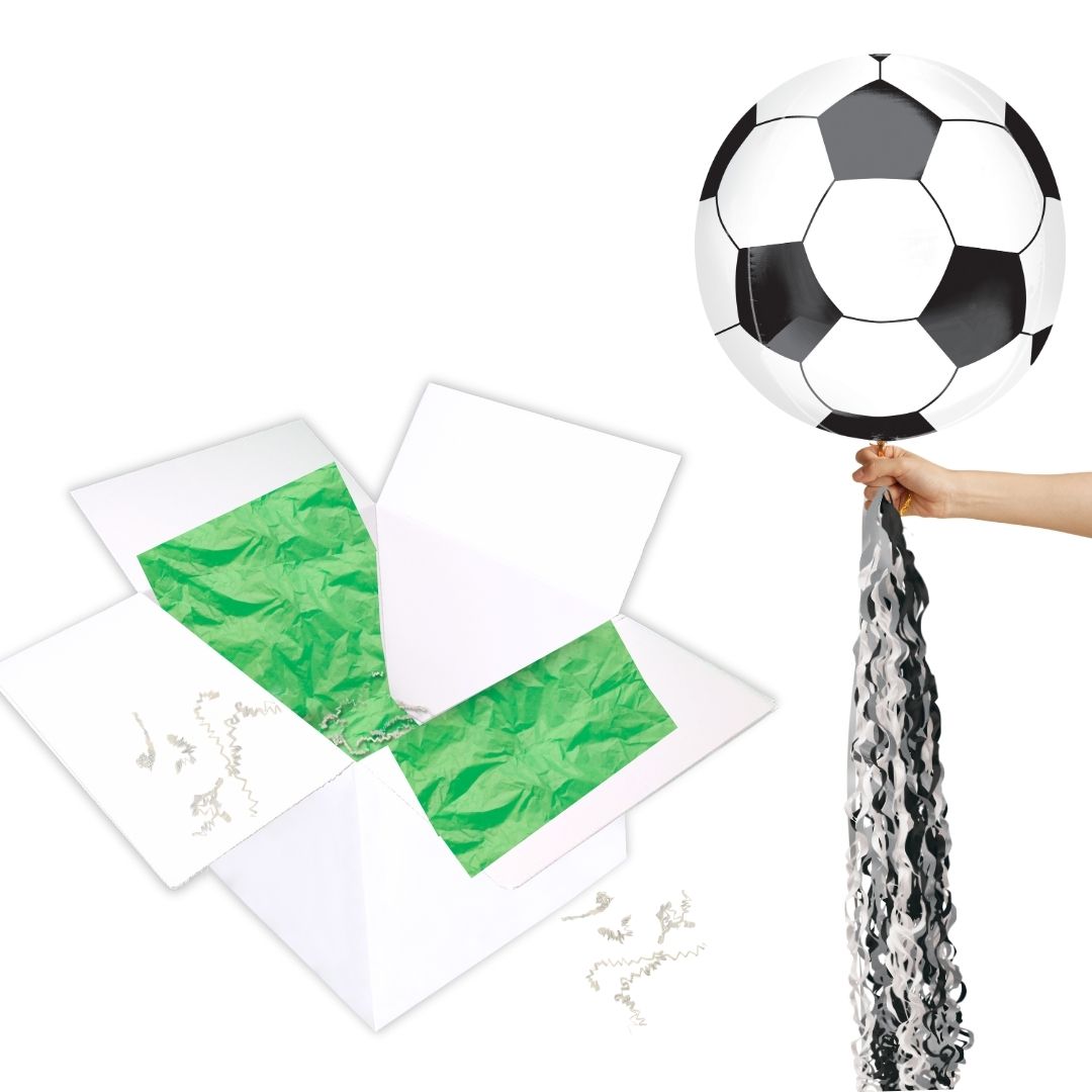 Floating Football Balloon In A Box With Tail Surprise Gift - Personalise It!