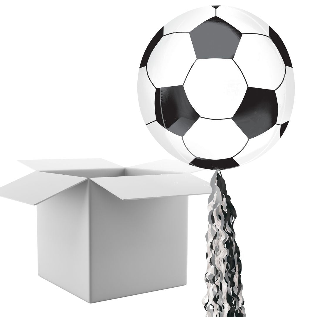Floating Football Balloon In A Box With Tail Surprise Gift - Personalise It!