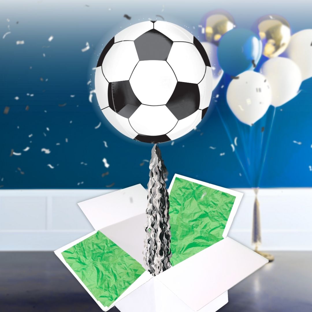 Floating Football Balloon In A Box With Tail Surprise Gift - Personalise It!