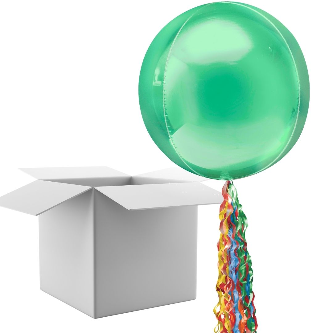 Floating Fresh Green Balloon In A Box With Tail Surprise Gift - Personalise It!