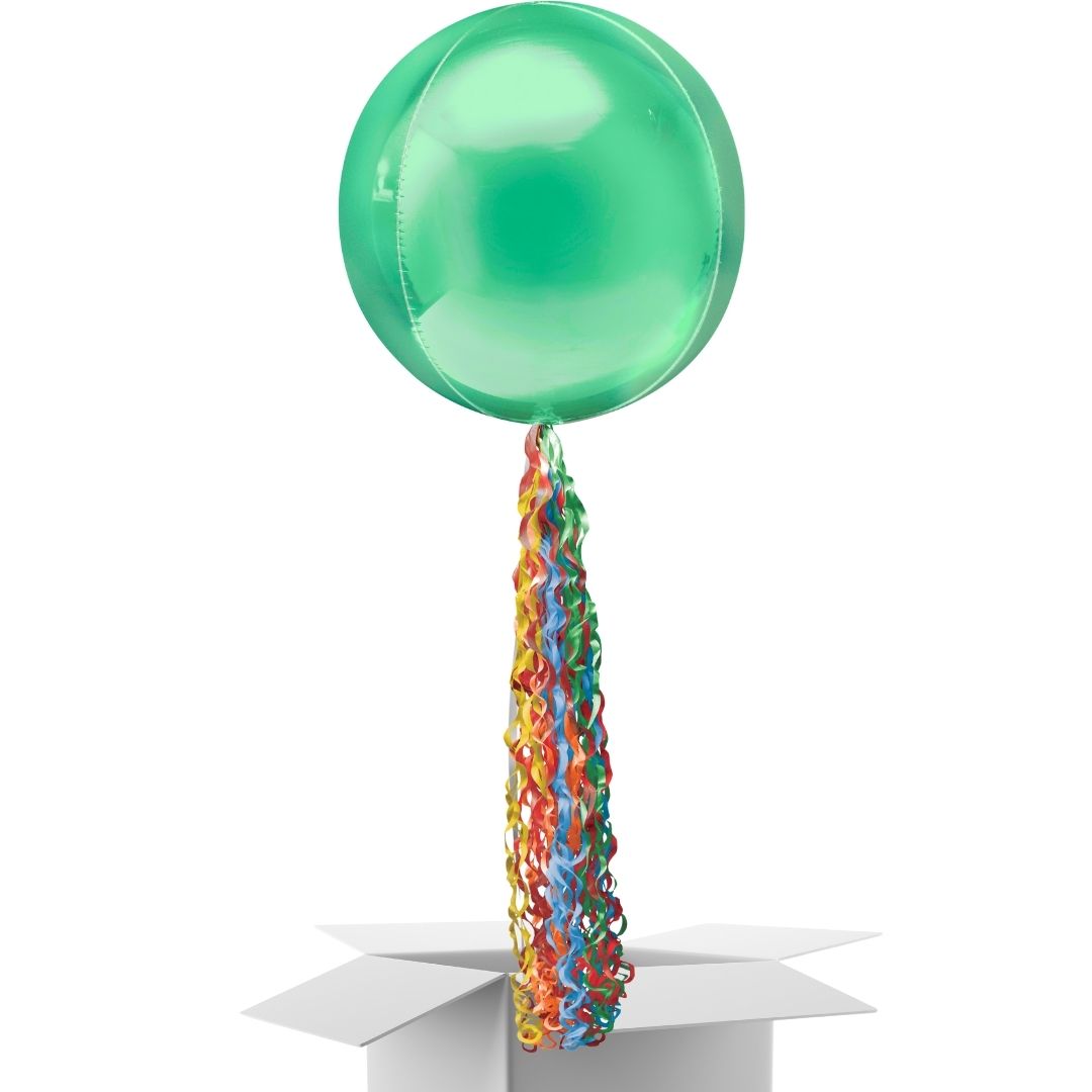 Floating Fresh Green Balloon In A Box With Tail Surprise Gift - Personalise It!